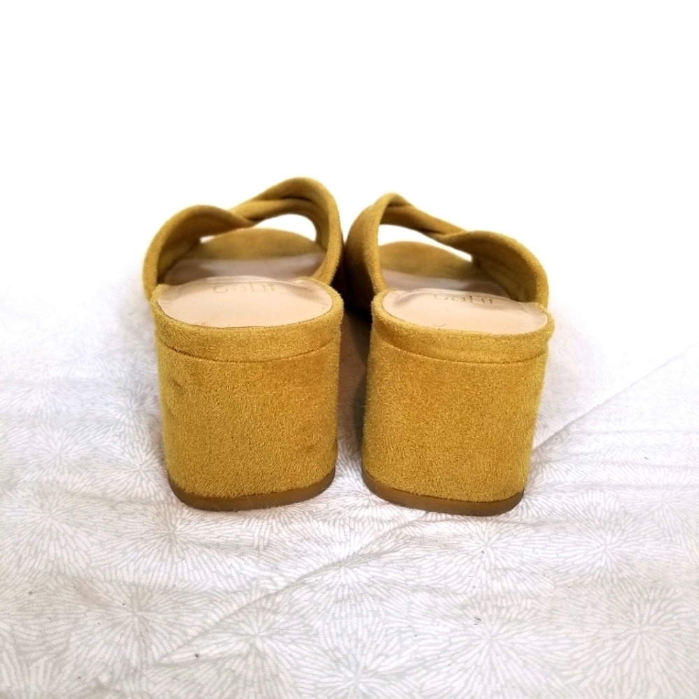 CAbi yellow faux suede mules criss cross wrap front block heel hippie ladylike 7 - Picture 7 of 8